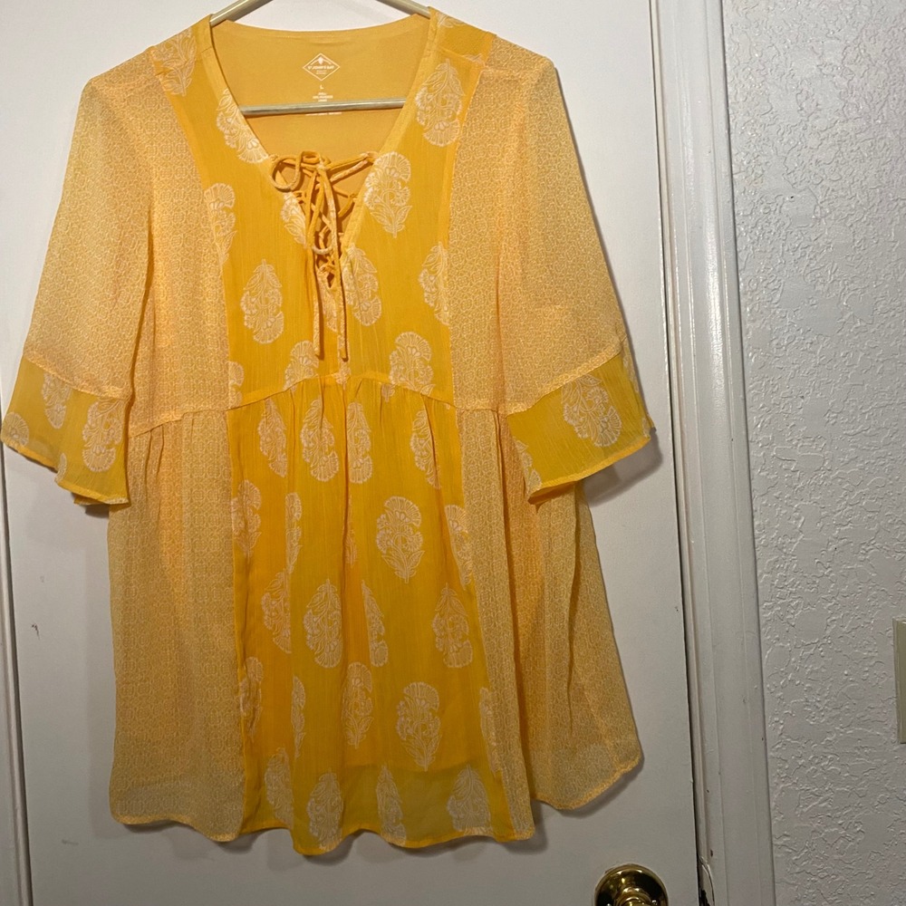 St. John's Bay Yellow Floral Faerie Boho Blouse Bohemian‎ Peasant Top Large